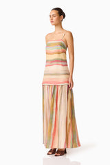 CURAAE Zala Maxi Dress in Striped Multi with a drop waist side shot