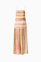 CURAAE Zala Maxi Dress in Striped Multi with a drop waist ghost shot