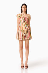 CURAAE Zala Ruffle Mini Dress in Striped Multi with ruffles front shot