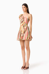 CURAAE Zala Ruffle Mini Dress in Striped Multi with ruffles side shot