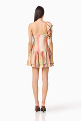 CURAAE Zala Ruffle Mini Dress in Striped Multi with back zipper back shot