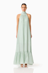 CURAAE Isaline Halter Maxi Dress in Sage Green with relaxed silhouette front shot