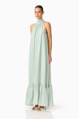 CURAAE Isaline Halter Maxi Dress in Sage Green with relaxed silhouette side shot