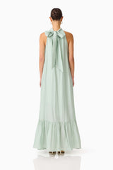 CURAAE Isaline Halter Maxi Dress in Sage Green with Collar with adjustable back tie detail back shot