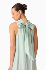 CURAAE Isaline Halter Maxi Dress in Sage Green with Collar with adjustable back tie detail shot