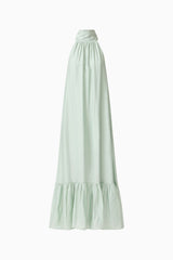 CURAAE Isaline Halter Maxi Dress in Sage Green with relaxed silhouette ghost shot