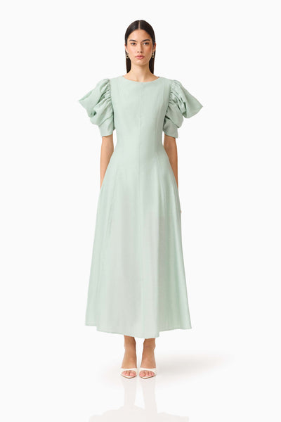 CURAAE Isaline Puff Sleeve Midi Dress in Sage Green – Elliatt