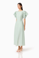 CURAAE Isaline Puff Sleeve Midi Dress in Sage Green with a regular fit side shot