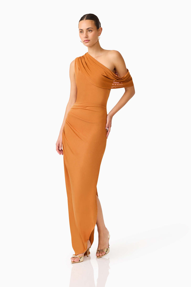 caramel brown color dress CURAAE Roya Off Shoulder Maxi - - XXS The contrast fabrication across This gorgeous 90s or Color:Blue Shell styleattribute-buckle harness
