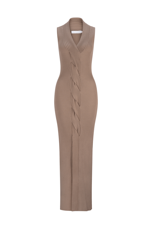 CURAAE Zoey Knit Maxi Dress in Beige ghost imagery