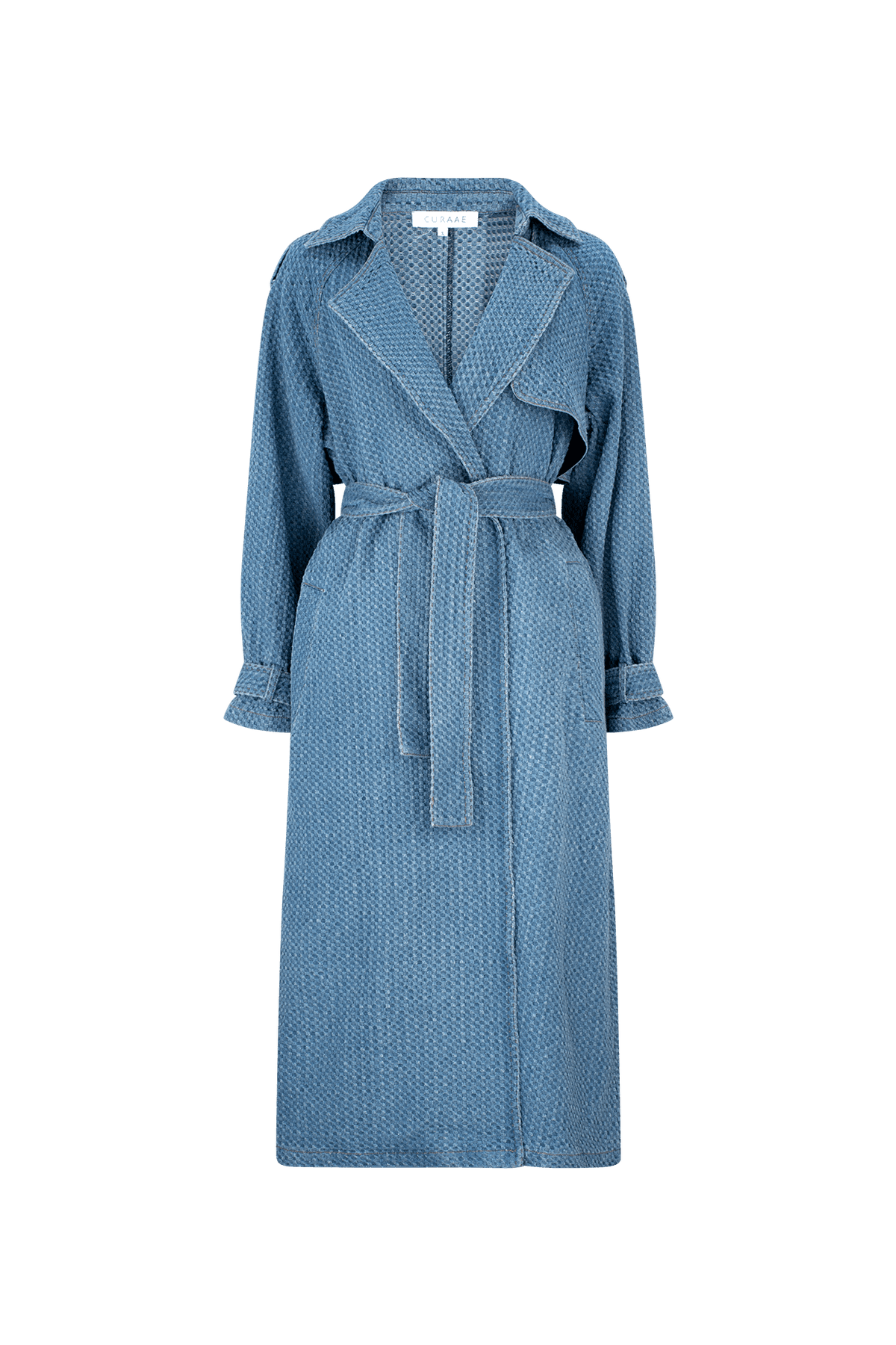 CURAAE Aurora Long Denim Textured Tie Trench – Elliatt
