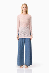 Blonde model wearing CURAAE Armelle Long Sleeve Top in Pink front shot