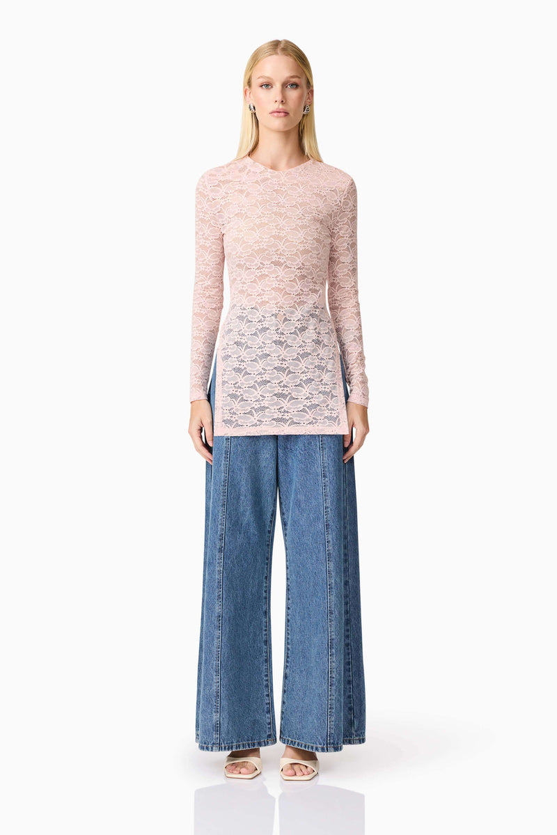 Blonde model wearing CURAAE Armelle Long Sleeve Top in Pink front shot