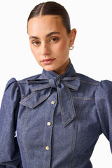 CURAAE Vana Denim Blouse & Skirt Set in Blue detailed shot