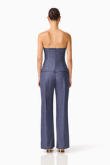 CURAAE Vana Denim Jumpsuit in Blue with open back & back zipper back shot 