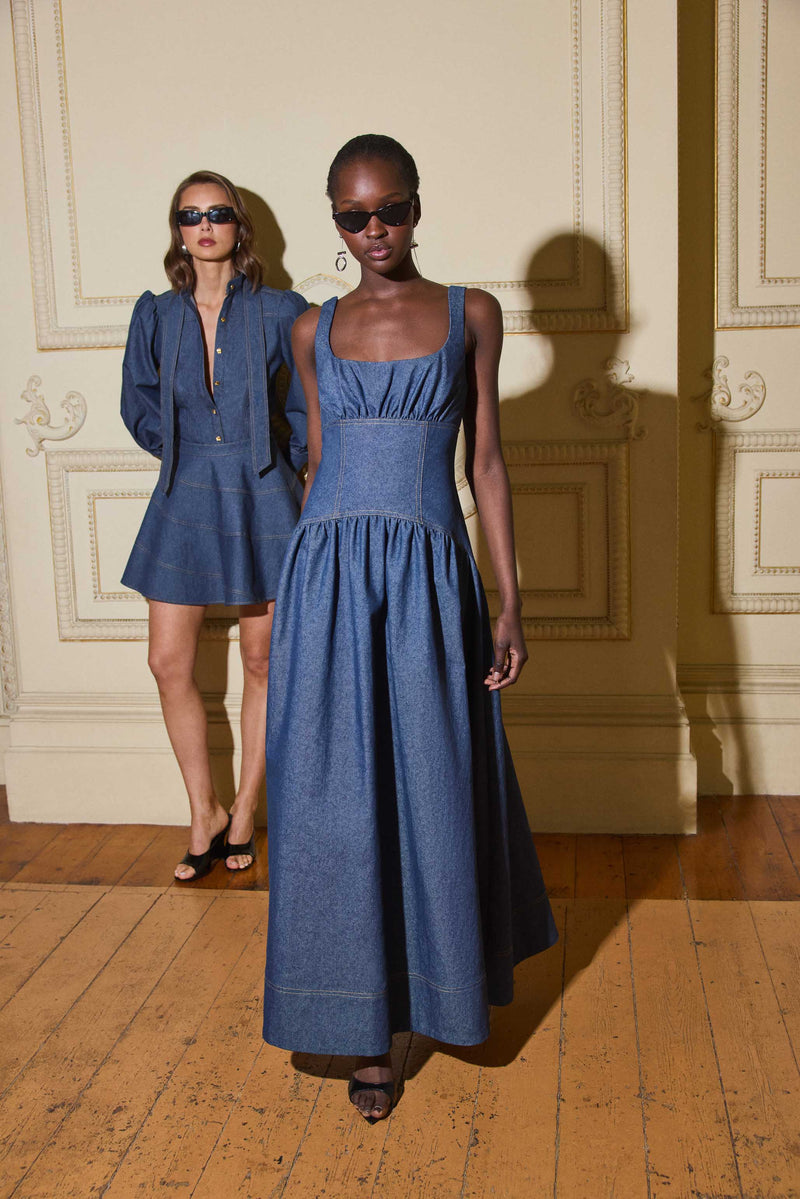 elliatt denim dress CURAAE Vana Maxi in Blue date; formal adding a touch of Gianna Lace Dress Black Width:Wide (E-2E)