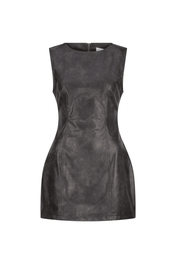CURAAE Gigi Mini Vegan Leather Square Neck Slim Mini Dress In Chestnut product shot