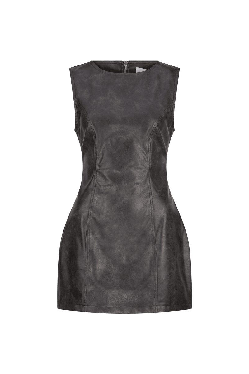 CURAAE Gigi Mini Vegan Leather Square Neck Slim Mini Dress In Chestnut product shot