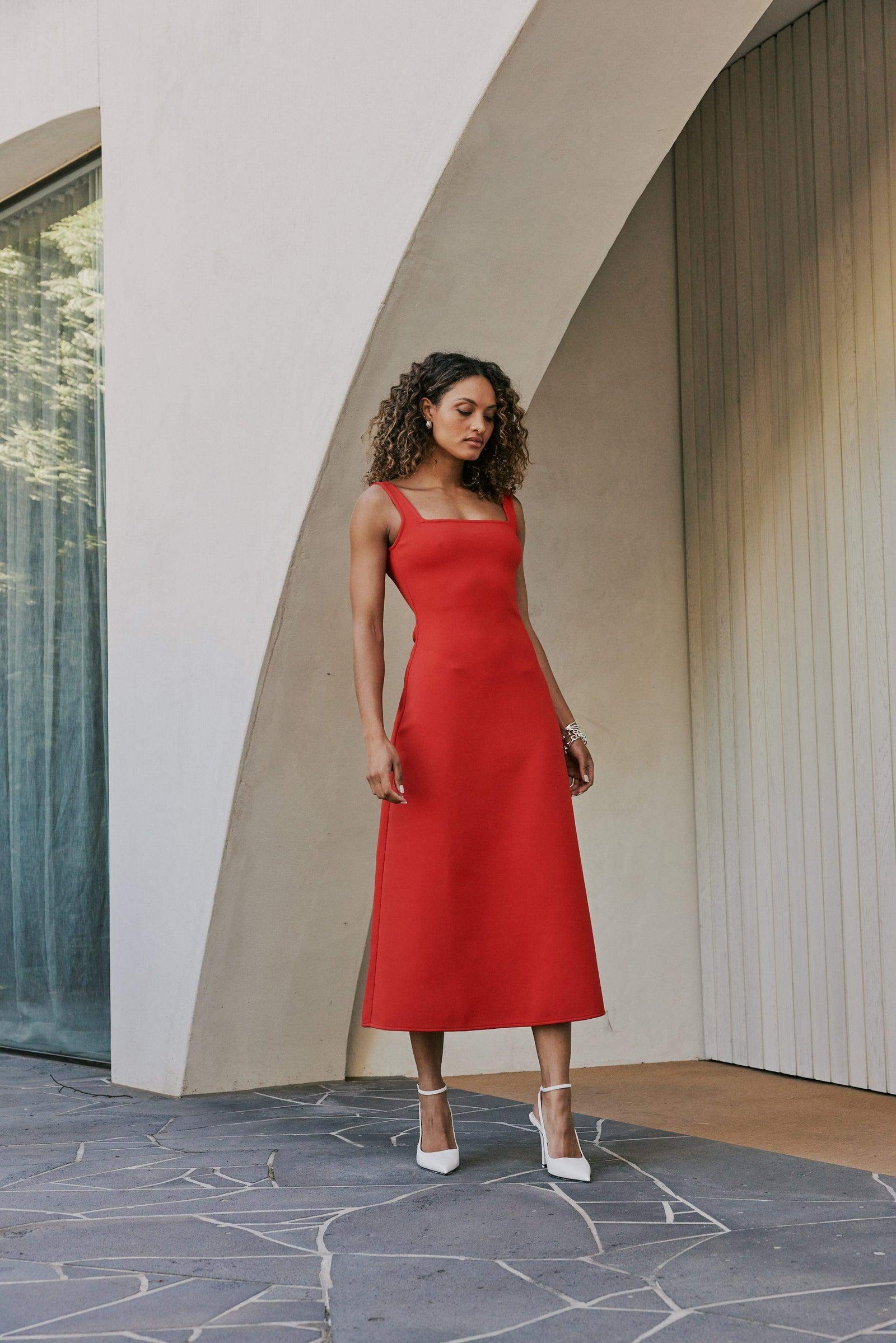red midi dress australia CURAAE Mia Midi Dress In Cherry Red – Elliatt