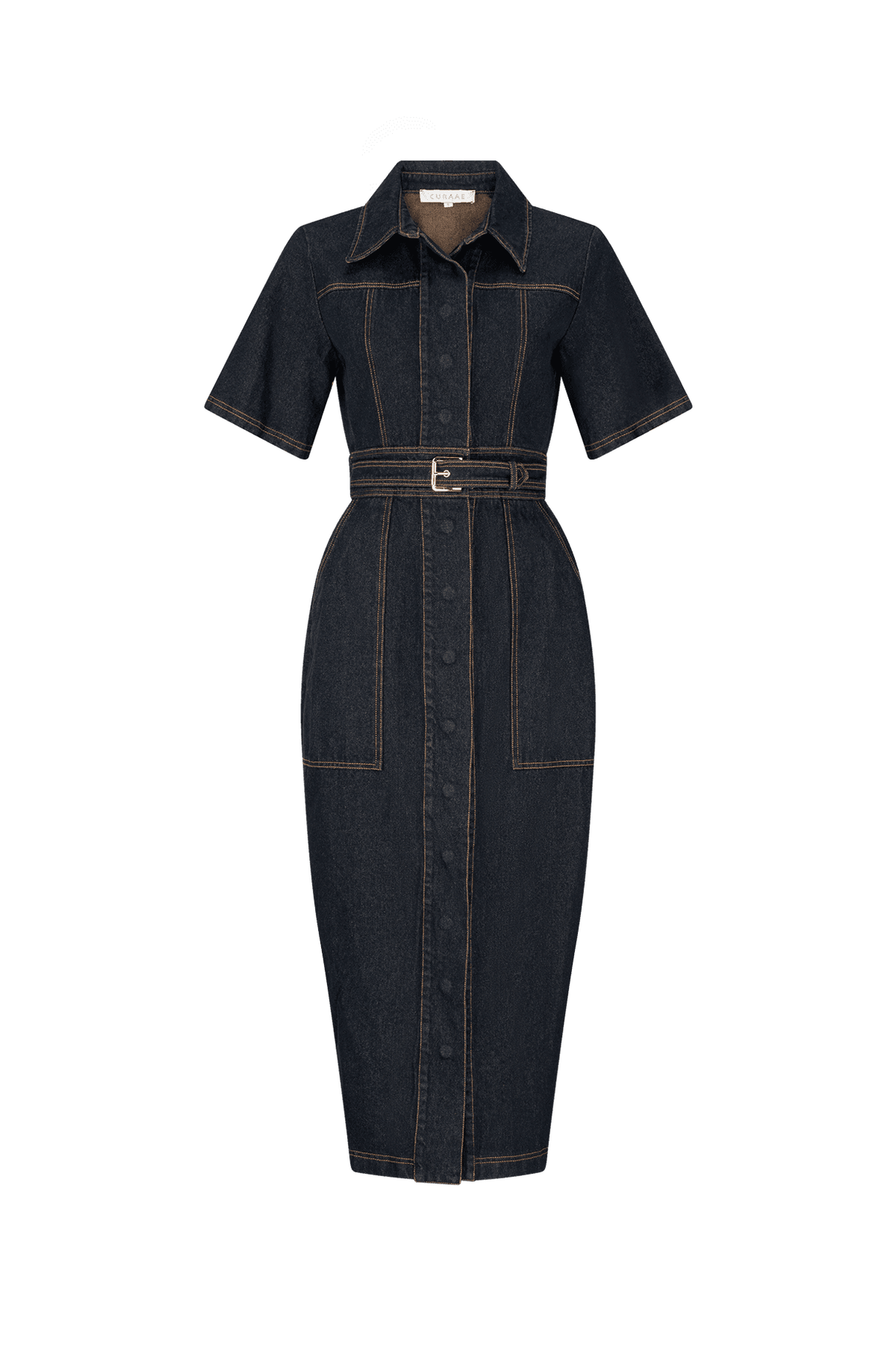 CURAAE Elysia Midi Shirt Belt Denim Dress – Elliatt