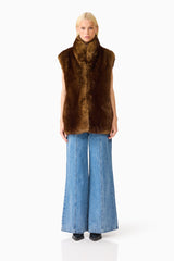 Brunette model wearing the Winona Vest in Brown front shot 
