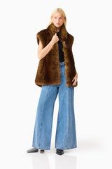 Brunette model wearing the Winona Vest in Brown posed front shot