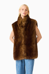 Brunette model wearing the Winona Vest in Brown close up shot