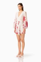 CURAAE Viva Long Sleeve Mini Dress in White and Red with long sleeves & v-neckline side shot