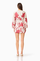 CURAAE Viva Long Sleeve Mini Dress in White and Red with long sleeves & zipper back back shot
