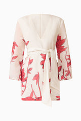 CURAAE Viva Long Sleeve Mini Dress in White and Red with long sleeves & v-neckline ghost shot