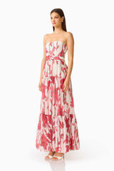 CURAAE Viva Belted Maxi Dress in White and Red with Strapless Neckline & removable belt Side Shot