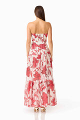 CURAAE Viva Belted Maxi Dress in White and Red with Invisible Zipper & removable belt Back Shot