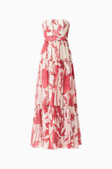 CURAAE Viva Belted Maxi Dress in White and Red with Strapless Neckline & removable belt Ghost Shot