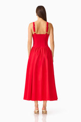 CURAAE Aris Sweetheart Midi Dress in Red with Invisible Zipper and Adjustable Straps Back Shot