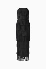 CURAAE Yelena Fringed Maxi Dress in Black ghost image