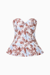 CURAAE Bloomette Strapless Top in Brown and Blue Floral