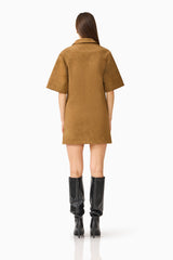 CURAAE Verdure Mini Shirt Dress in Caramel Brown with back yoke detail back shot