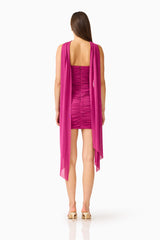 CURAAE Azura Scarf Mini Dress in Magenta Pink with centre back invisible zipper closure back shot