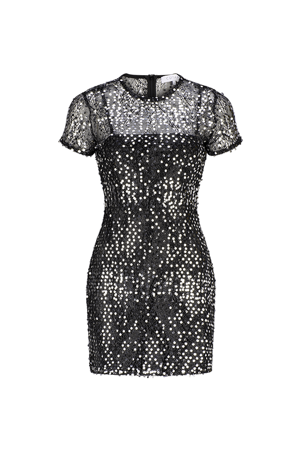 CURAAE Scarlett Sequin Mini Dress in Black  ghost imagery