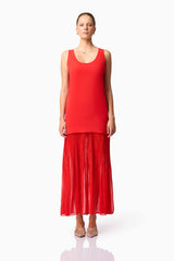 Blonde model wearing CURAAE Etoile Maxi Dress in Red front pose