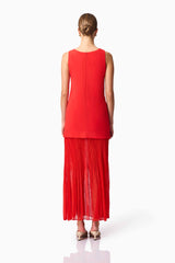 Blonde model wearing CURAAE Etoile Maxi Dress in Red back pose