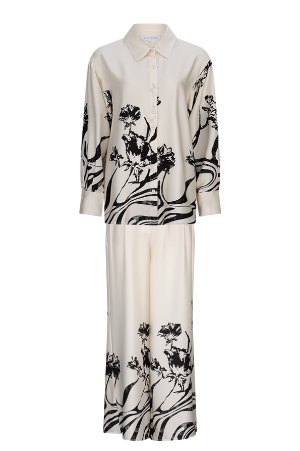 CURAAE Cannes Set in White & Black Floral ghost imagery