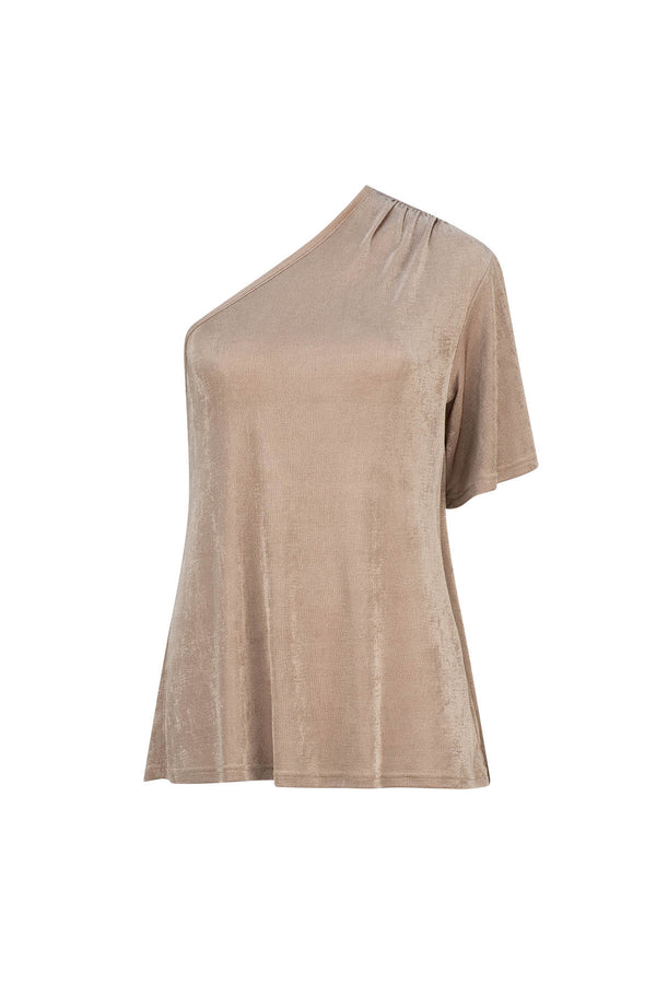 CURAAE Maple One Sleeve Top in Beige ghost imagery