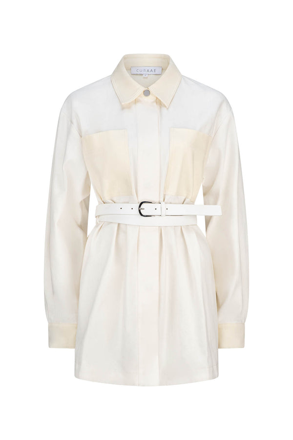 CURAAE Kent Long Sleeve Mini Dress in White ghost imagery