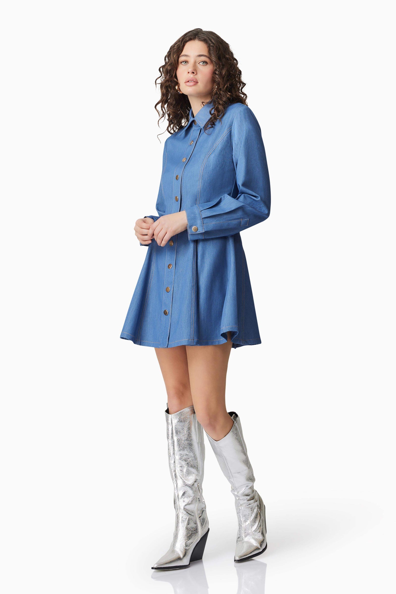 ella italian denim mini dress Stella Denim Mini Dress