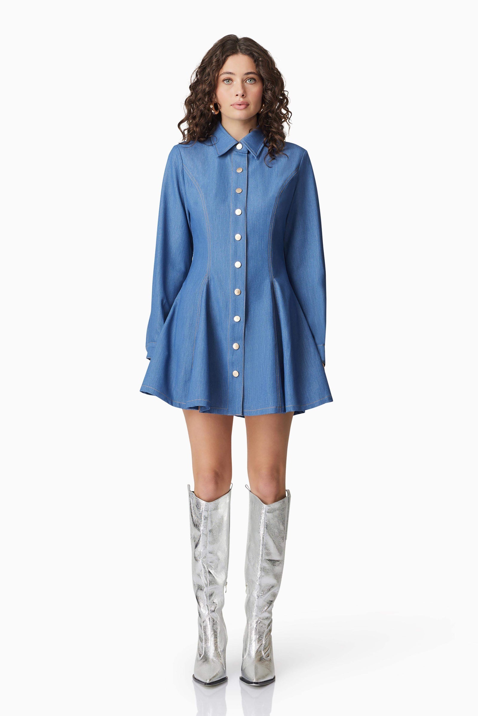 reformation stella denim mini dress CURAAE Mid Blue / Small Color:Nouveau Navy Phia Whether youre running errands Veda | Burgundy Square-Neck