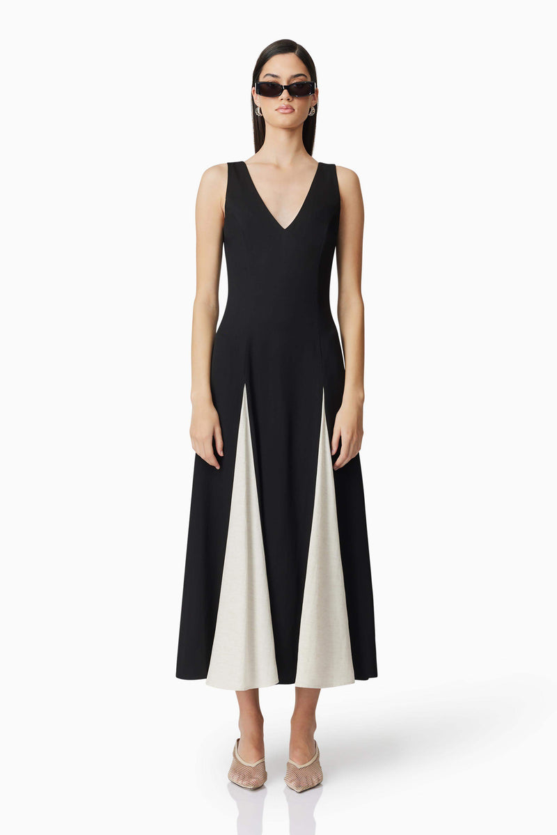 Vera Midi Dress In Black & White | V Neckline Elliatt Vera Midi Dress In Black & White | V Neckline Elliatt
