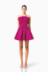 CURAAE Sabella Mini Dress in Magenta Pink with a strapless neckline front shot 