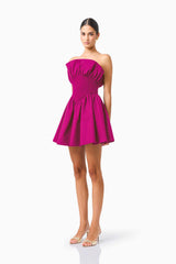 CURAAE Sabella Mini Dress in Magenta Pink with a strapless neckline side shot 