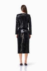 CURAAE Keira Sequin Set in Black with long sleeves & midi skirt back shot